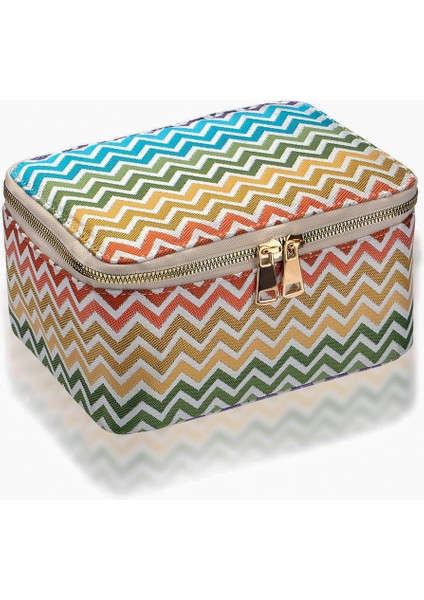 Çok Renkli Zigzag Makyaj Çantası, Pratik ve Şık Seyahat Çantası