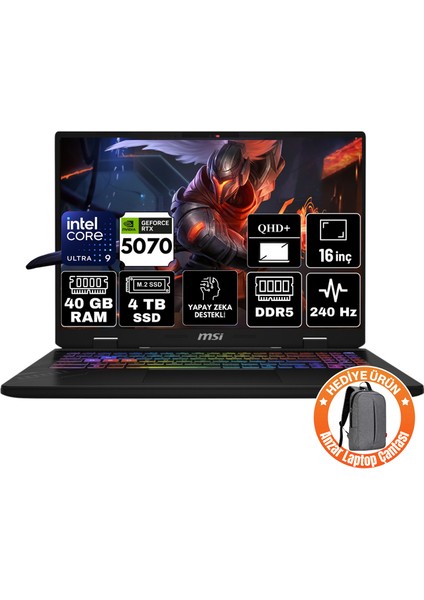 Msı Crosshaır 16 Hx Aı Intel Core Ultra 9 275HX 40GB 4tb SSD RTX5070 8gb Freedos 16" Qhd+ 240Hz Taşınabilir Bilgisayar D2XWGKG-047XTR-A8