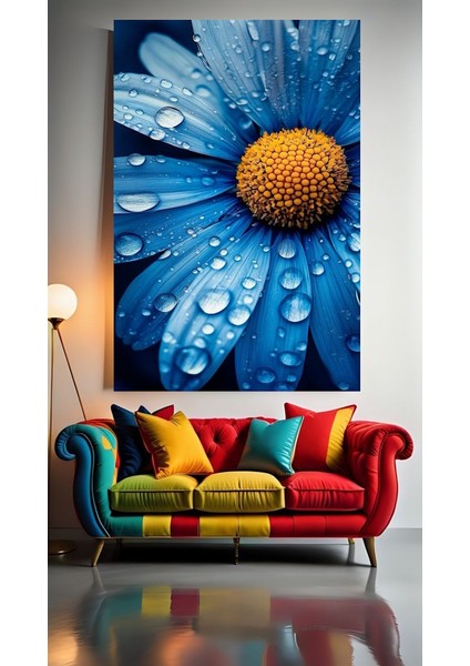 Mavi Papatya V1 Ev Duvar Salon Güzellik Salonu Ofis Dükkan Dekarasyon Kanvas Tablo