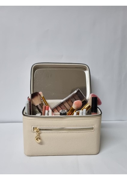 Şeffaf Seyahat Makyaj Çantası Aynalı Düzenleyici Bej modelleri