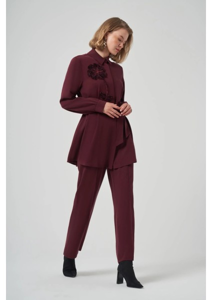 Gül Nakış Işlemeli Takım -1030 Mürdüm modelleri