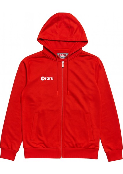 Kapüşonlu Tam Fermuarlı Sweatshirt Lıberter Kırmızı