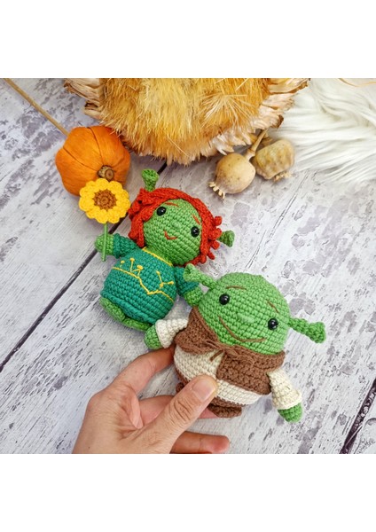 Shrek (Şrek) Fiona Amigurumi Oyuncak Ikili Takım Örgü Oyuncak