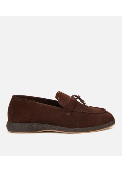 01AYH313260A480 KADIN Süet Deri Kahverengi Gold Aksesuarlı Klasik Loafer