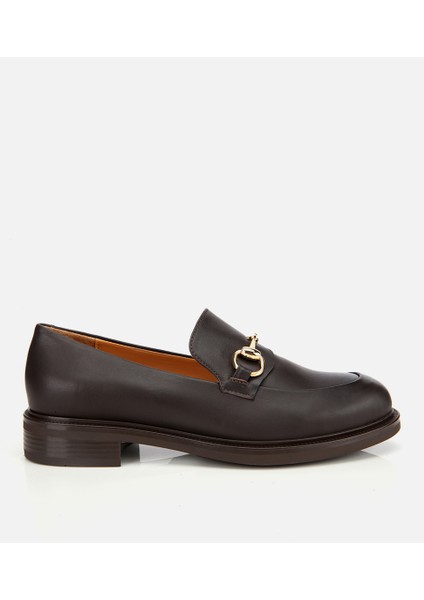 01AYH312980A480 KADIN Deri Kahverengi Tokalı Klasik Loafer