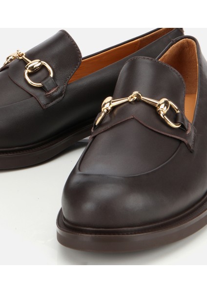 01AYH312980A480 KADIN Deri Kahverengi Tokalı Klasik Loafer modelleri
