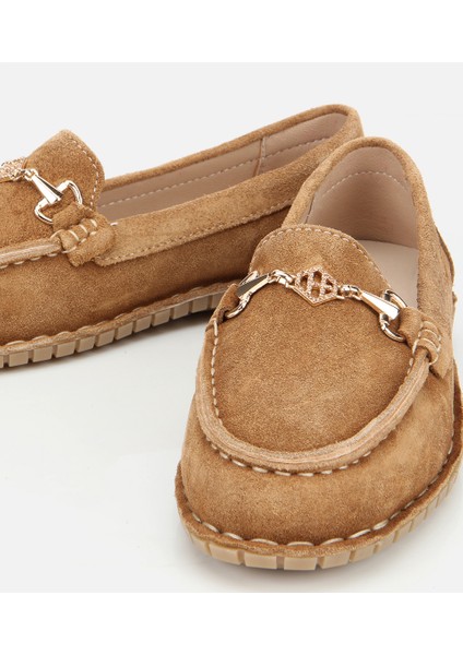 01AYH311010A370 KADIN Süet Deri Taba Esnek Tabanlı Tokalı Günlük Loafer modelleri