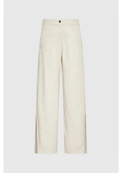 Pamuklu Twill Tamamı Baskılı Logolu Çizgili Kadın Beyaz Pantolon LV044D612G-GTR