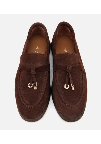 01AYH313260A480 KADIN Süet Deri Kahverengi Gold Aksesuarlı Klasik Loafer