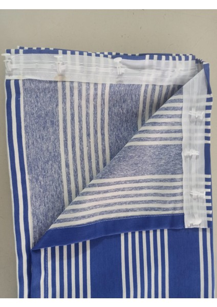 Balkon Perdesi Bağcıklı Ölçü Seçenekli Mavi Ince Çizgili fiyatları