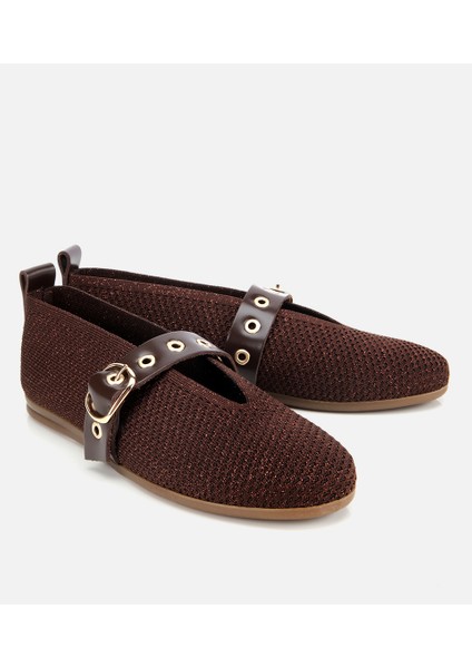 01AYH316560A480 KADIN Kahverengi Örgü Detaylı Mary Jane Kemerli Babet fiyatları