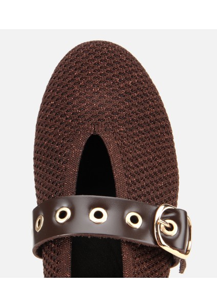 01AYH316560A480 KADIN Kahverengi Örgü Detaylı Mary Jane Kemerli Babet indirimleri