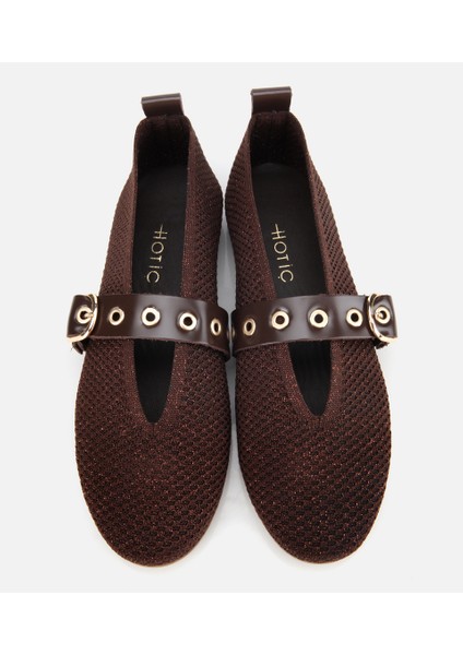 01AYH316560A480 KADIN Kahverengi Örgü Detaylı Mary Jane Kemerli Babet