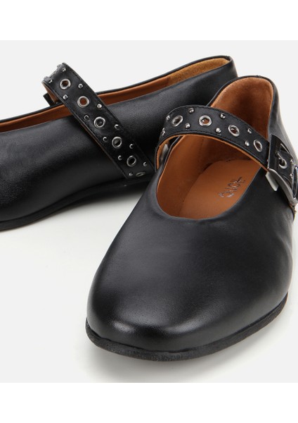 01AYH312440A100 KADIN Deri Siyah Mary Jane Kemerli Babet modelleri