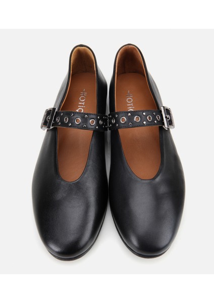 01AYH312440A100 KADIN Deri Siyah Mary Jane Kemerli Babet