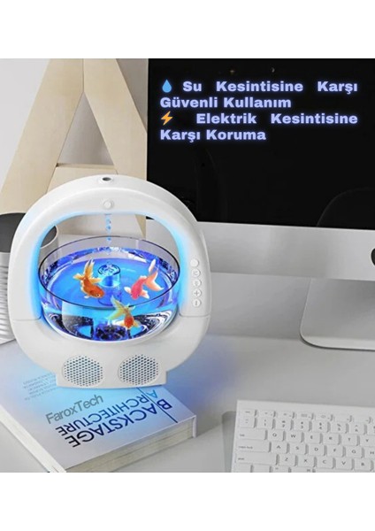Akvaryumlu Hava Nemlendirici | 700ML Balık Tankı & LED Işıklı Tasarım | Bluetooth Hoparlörlü