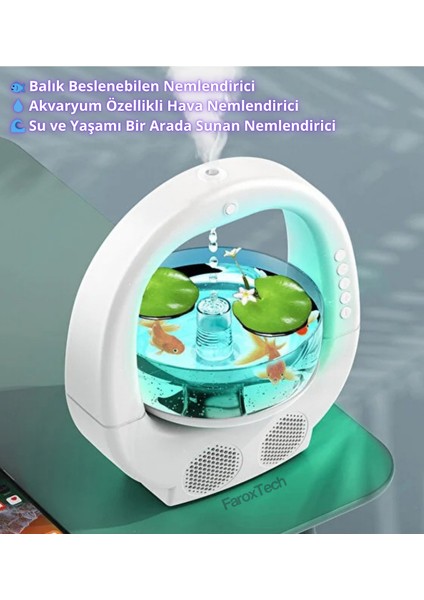 Akvaryumlu Hava Nemlendirici | 700ML Balık Tankı & LED Işıklı Tasarım | Bluetooth Hoparlörlü modelleri