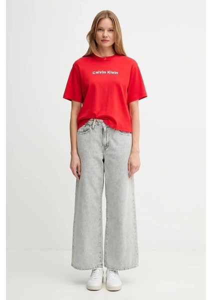 Kısa Kollu 2 Renkli 3D Nakışlı Logolu Kadın T-Shirt LV047D205G-VTW