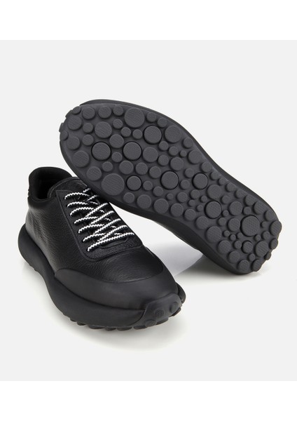 02AYH311320A100 ERKEK Deri Siyah Yumuşak Dokulu Spor Ayakkabı