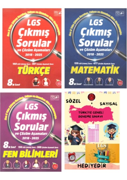 2018-2025 Türkçe - Matematik - Fen Bilimleri Lgs Çıkmış Sorular ve Çözüm Aşamaları - Hediye