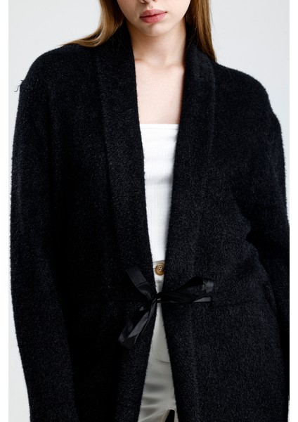 Önü Kurdele Bağlamalı Şal Yaka Hırka