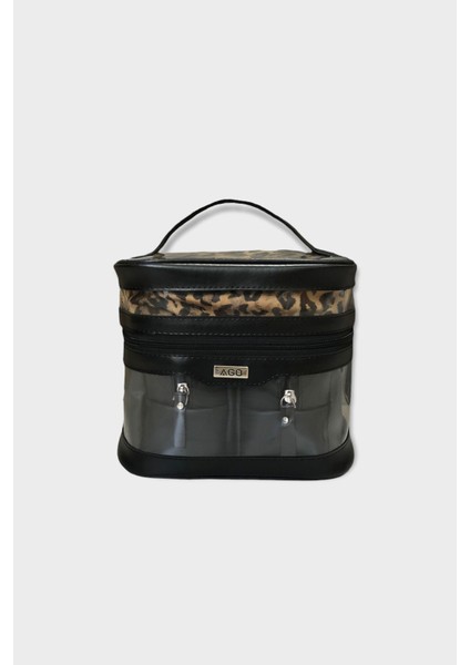 Şık Siyah Leopar 4'lü Seyahat ve Makyaj Çantası Seti fiyatları