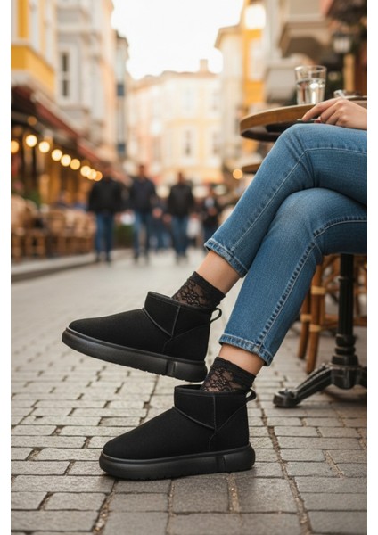Tazzy Kadın Kalın Taban Içi Tüylü Günlük Mini Yarım Bot