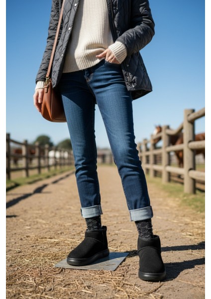 Tazzy Kadın Kalın Taban Içi Tüylü Günlük Mini Yarım Bot modelleri