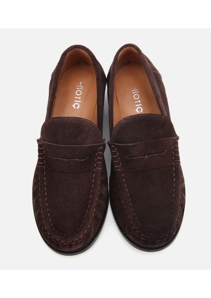 01AYH311580A480 KADIN Süet Deri Kahverengi Yumuşak Dokulu Klasik Loafer