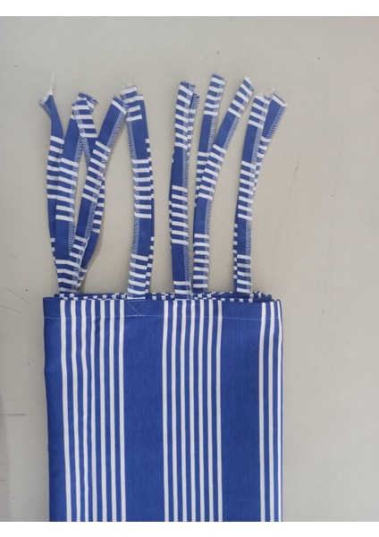 Balkon Perdesi Bağcıklı Ölçü Seçenekli Mavi Ince Çizgili modelleri