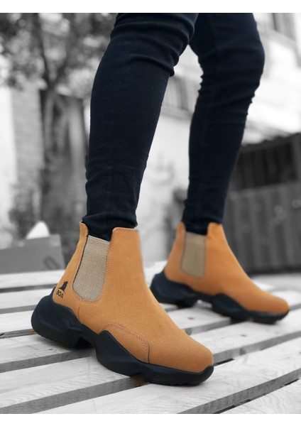 ET0444 Bağcıksız Rahat Yüksek Taban Camel Erkek Spor Yarım Bilek Bot fiyatları