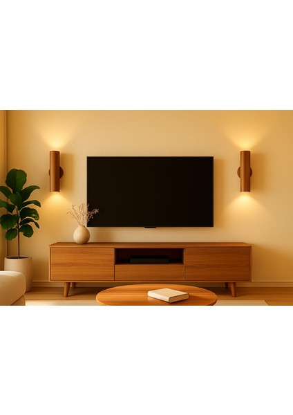 Masif Ahşap Yansıtma Tasarımlı Çift Yönlü Salon Hol Cafe Otel Duvar Aplik Avize