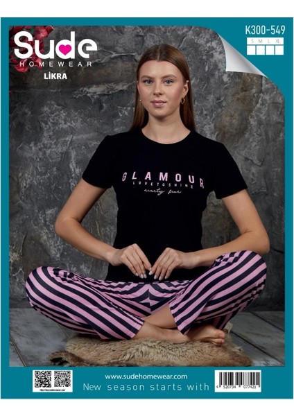Likra Kumaş Sude Kısa Kollu Bayan Pijama Takımı