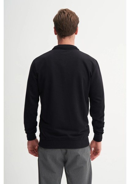 Erkek Siyah Regular Fit Dik Yaka Mevsimlik 3 Iplik Sweatshirt fiyatları