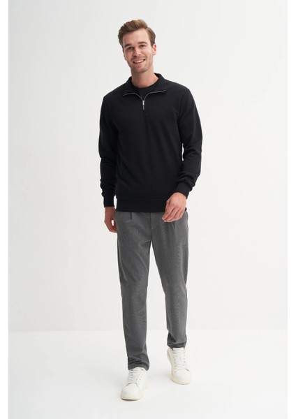 Erkek Siyah Regular Fit Dik Yaka Mevsimlik 3 Iplik Sweatshirt modelleri
