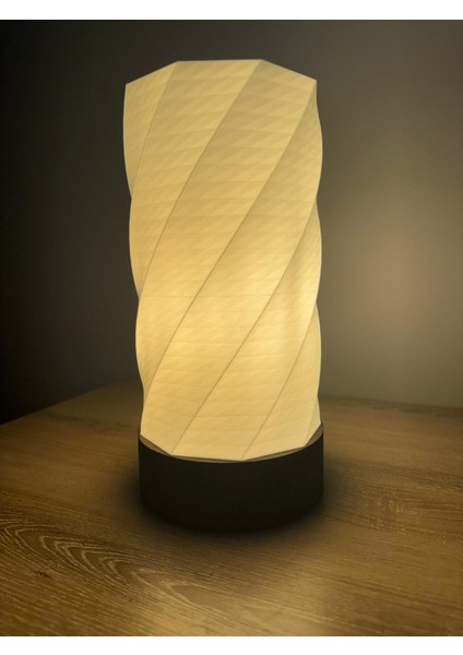 Modern Spiral Tasarımlı Ahşap Tabanlı Masa Lambası - Dekoratif Abajur