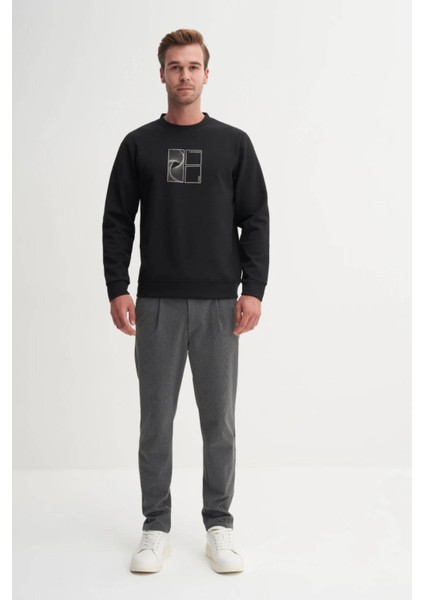 Siyah Erkek Dynamic Regular Fit Pamuk Karışımlı Baskılı Scuba Sweatshirt fiyatları