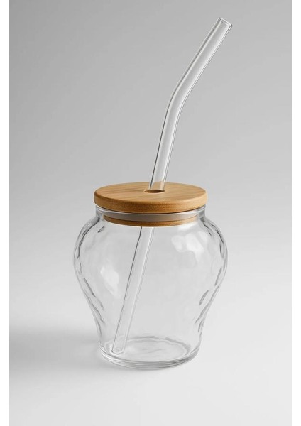 Çilek Model Borosilikat Cam Bardak, Bambu Kapaklı, 400 Ml, Pipet Hediyeli fiyatları