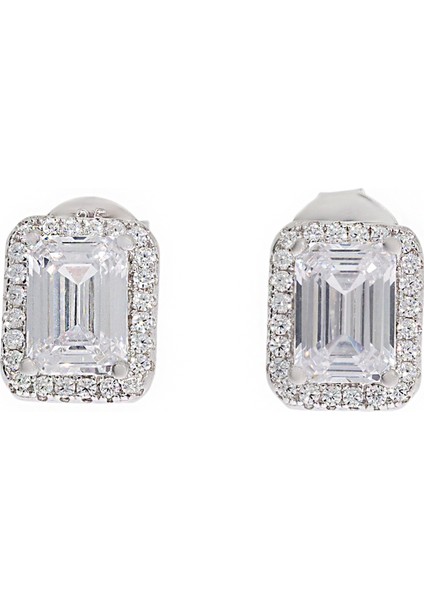 Kadın Dikdörtgen Model Taşlı Gümüş Küpe