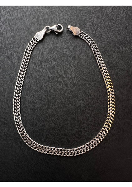 4 mm 21 cm Hasır Model Erkek Gümüş Bileklik