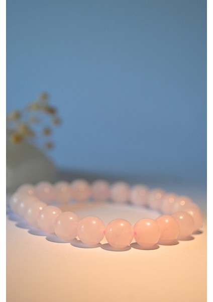 Pembe Kuvars Bileklik Doğaltaş 8mm %100 modelleri