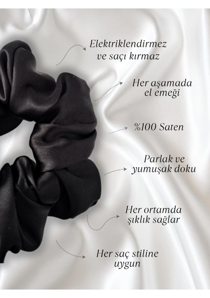 3'lü Lüks Kadın Saten Toka - Sonsuz Siyah - Lastik Model Scrunchie fiyatları