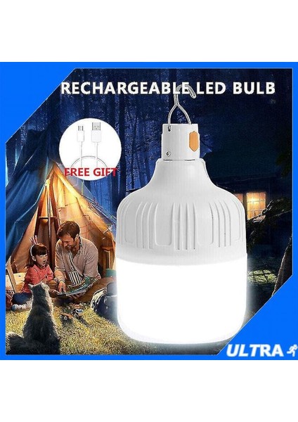 USB Şarjlı, 30 Watt, 3 Işık Modlu Beyaz Işık, Taşınabilir Kamp, Piknik, Bekçi, Balıkçı, Çadır Ampulü