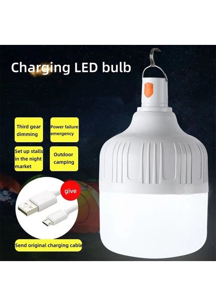 USB Şarjlı, 30 Watt, 3 Işık Modlu Beyaz Işık, Taşınabilir Kamp, Piknik, Bekçi, Balıkçı, Çadır Ampulü