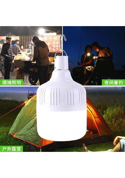 USB Şarjlı, 30 Watt, 3 Işık Modlu Beyaz Işık, Taşınabilir Kamp, Piknik, Bekçi, Balıkçı, Çadır Ampulü