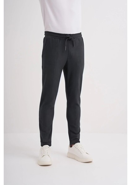 Erkek Antrasit Slim Fit Dikey Şeritli Süprem Eşofman Altı