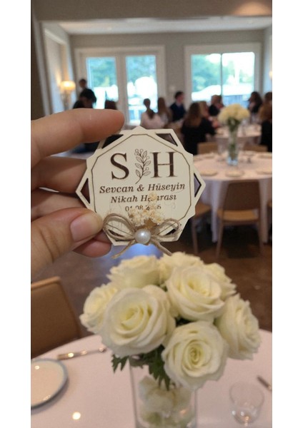 25 Adet Altıgen Ahşap Magnet Söz Nişan Kına Nikah Hediyelik Organizasyon Magneti modelleri