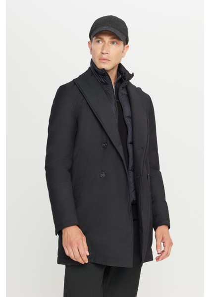 Standart Fit Normal Kesim Geniş Kırlangıç Yaka Yan Cepli Kaban