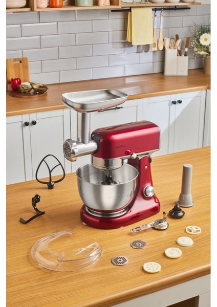 Kırmızı 5l Döküm Çok Amaçlı Yoğurma ve Çekme Makinesi