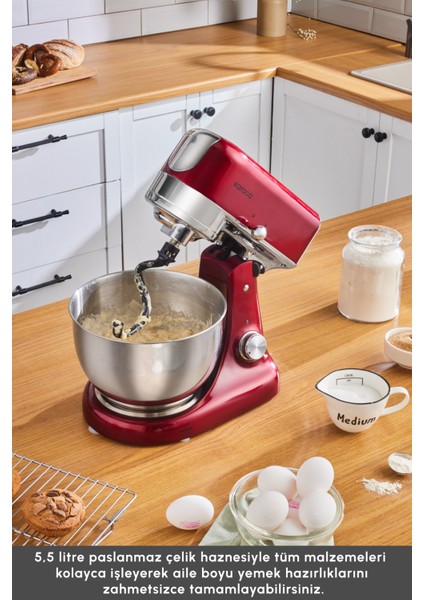 Kırmızı 5l Döküm Çok Amaçlı Yoğurma ve Çekme Makinesi